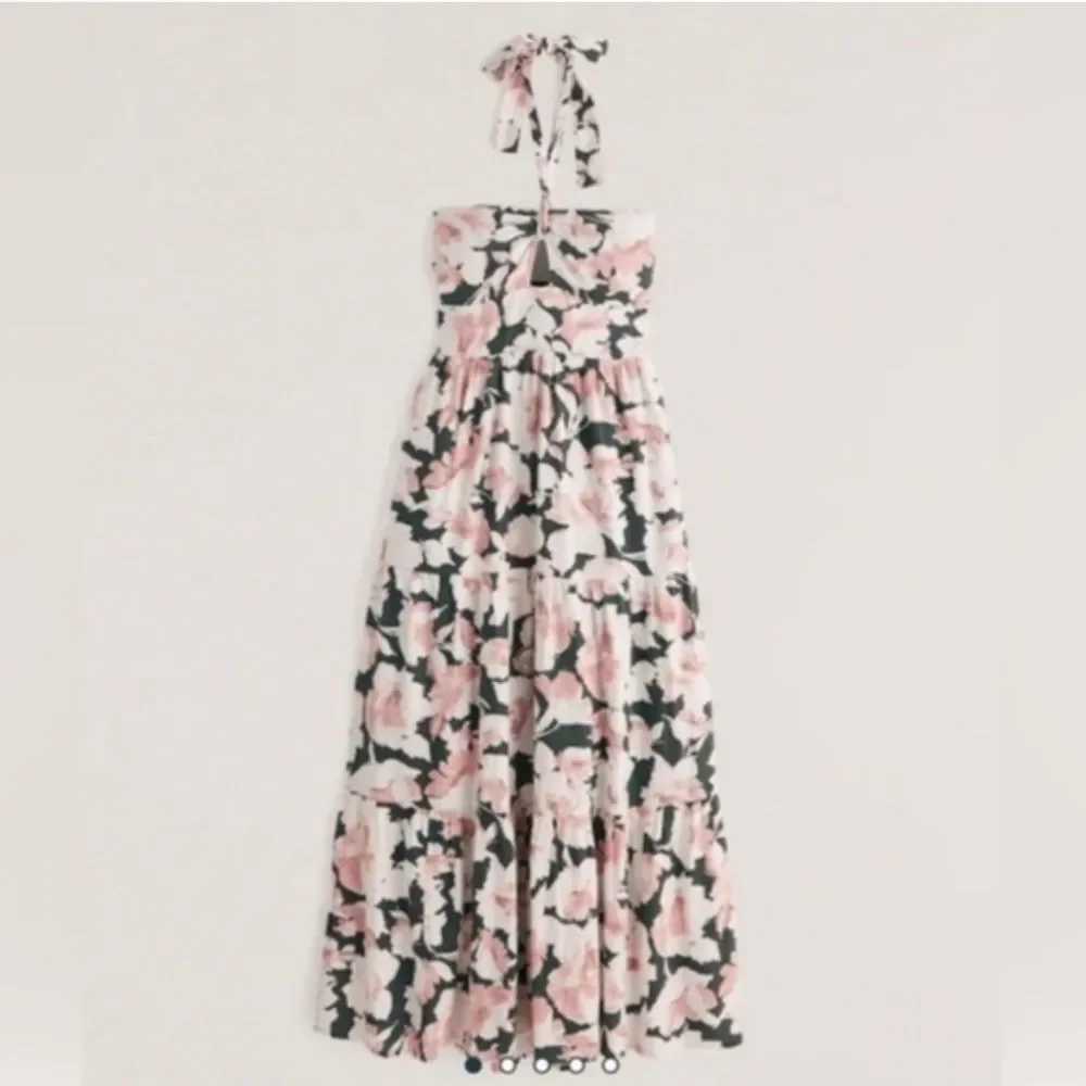 Abercrombie & Fitch Knotted Halter Pink Green Floral Maci Dress S Small